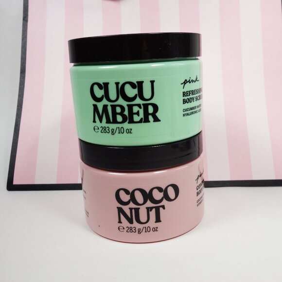 Victoria's Secret PINK 2-Pack Exfoliating Body Scrub Cucumber & Coconut 20oz - Picture 1 of 6